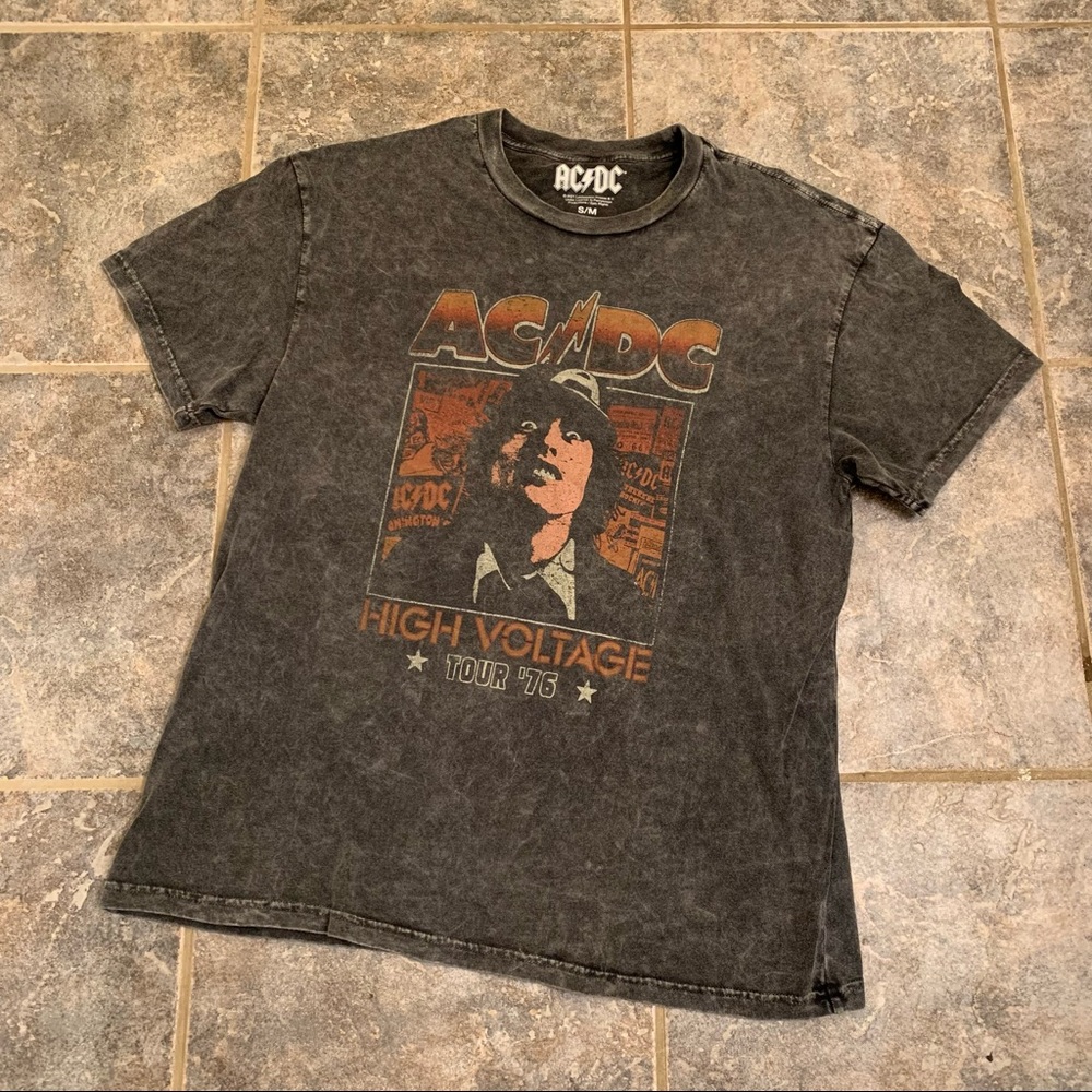 AC/DC Band Tee Shirt Acid Wash Grey